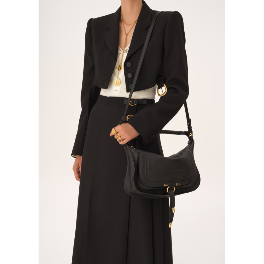 Petit sac porté épaule CHLOE Marcie en cuir lisse noir