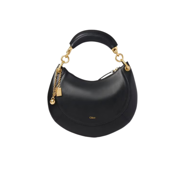 Petit sac hobo zippé CHLOE Banana en cuir agneau lisse noir