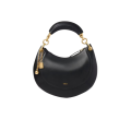 Petit sac hobo zippé Banana en cuir agneau lisse noir