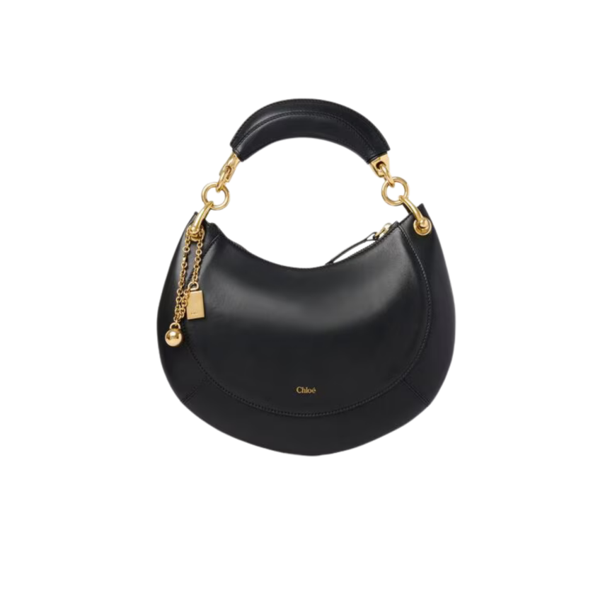 Petit sac hobo zippé CHLOE Banana en cuir agneau lisse noir