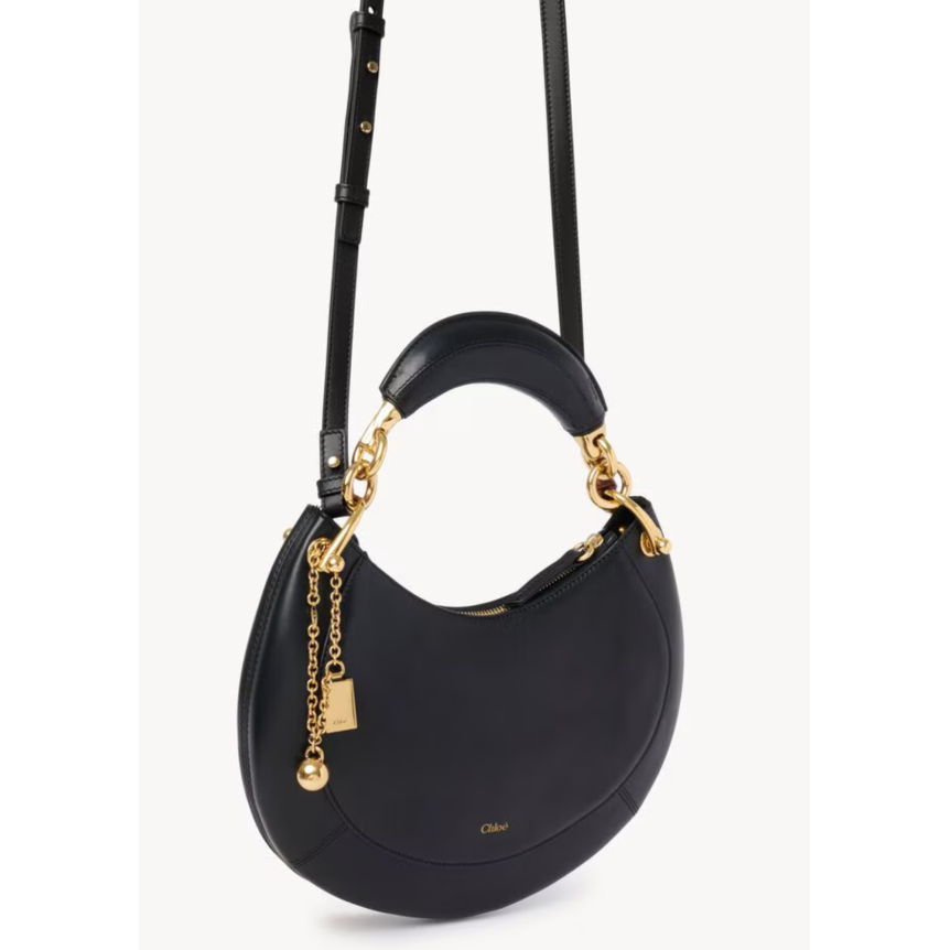 Petit sac hobo zippé CHLOE Banana en cuir agneau lisse noir