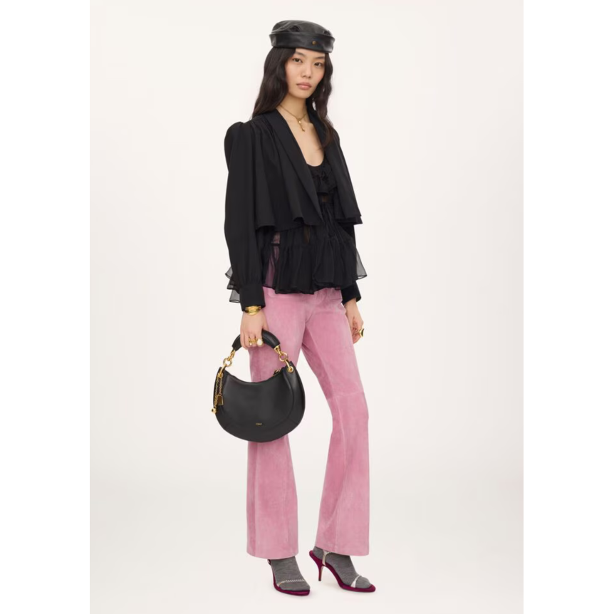 Petit sac hobo zippé CHLOE Banana en cuir agneau lisse noir
