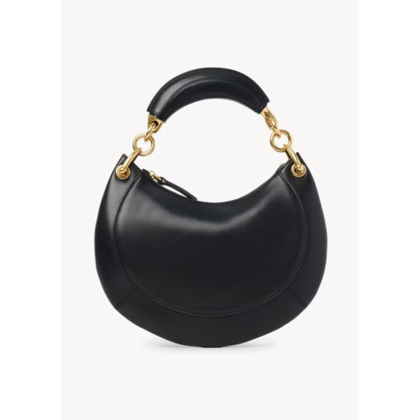 Petit sac hobo zippé CHLOE Banana en cuir agneau lisse noir