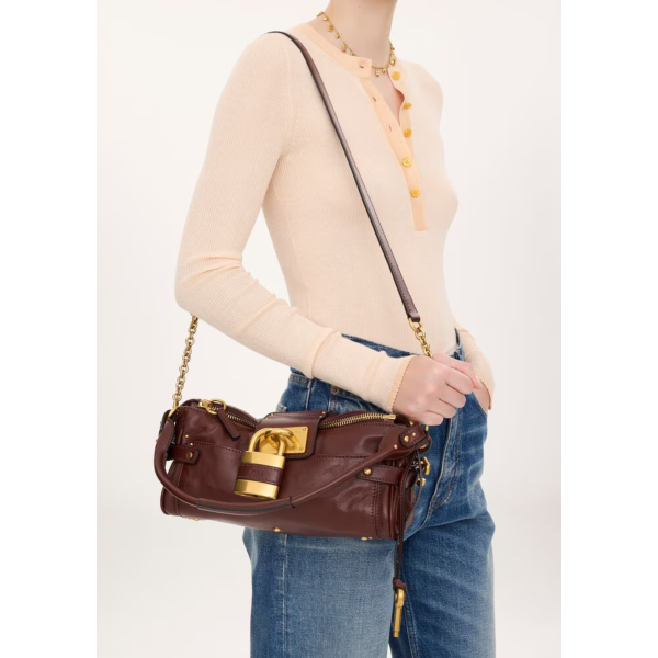 Petit sac à bandoulière CHLOE Paddington en cuir de buffle grainé marron
