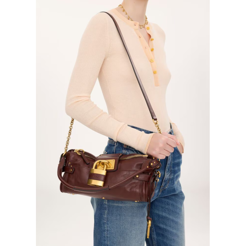 Petit sac à bandoulière CHLOE Paddington en cuir de buffle grainé marron