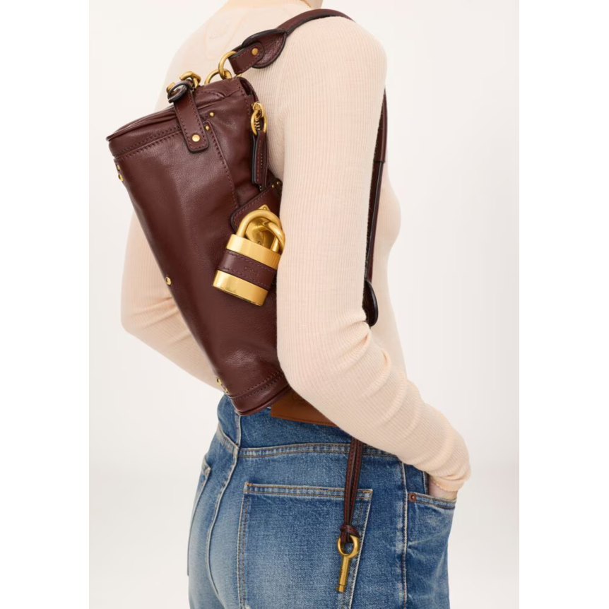 Petit sac à bandoulière CHLOE Paddington en cuir de buffle grainé marron