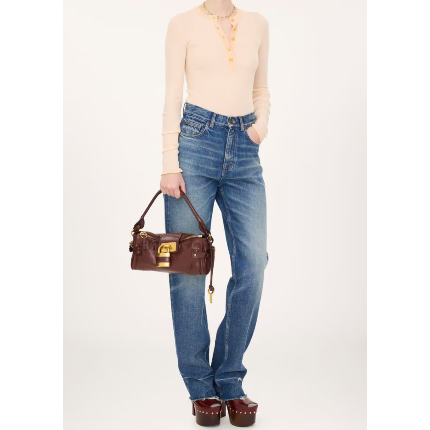 Petit sac à bandoulière CHLOE Paddington en cuir de buffle grainé marron