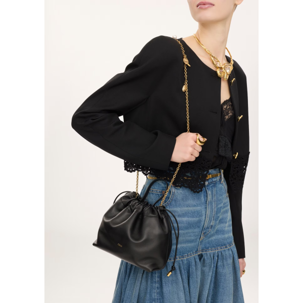 Petit sac boule  CHLOE Icons chaîne porté épaule en cuir d'agneau nappa lisse noir