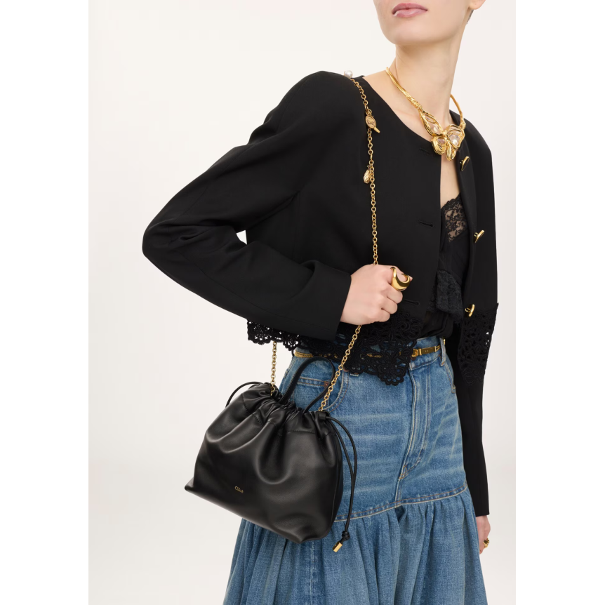 Petit sac boule  CHLOE Icons chaîne porté épaule en cuir d'agneau nappa lisse noir