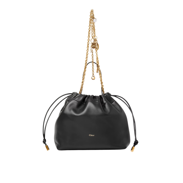 Petit sac boule  CHLOE Icons chaîne porté épaule en cuir d'agneau nappa lisse noir