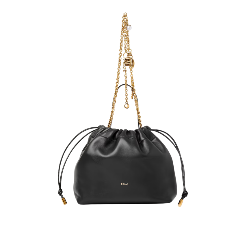 Petit sac boule  CHLOE Icons chaîne porté épaule en cuir d'agneau nappa lisse noir