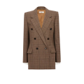 Veste blazer croisée en laine à carreaux camel marron