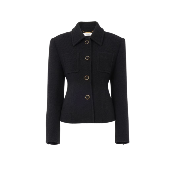 Veste blazer ajustée CHLOE en laine bouclette noir martingale