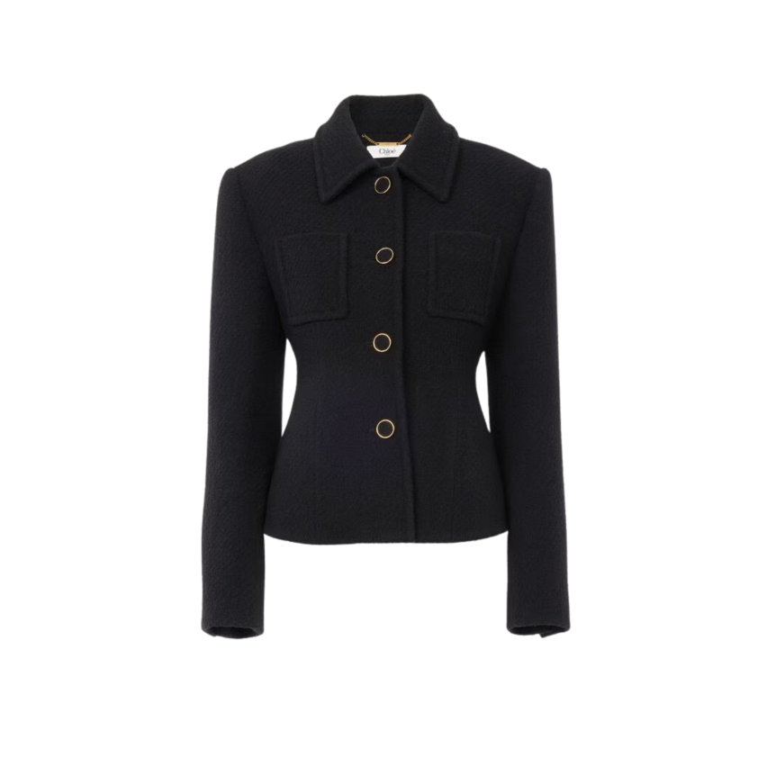 Veste blazer ajustée CHLOE en laine bouclette noir martingale