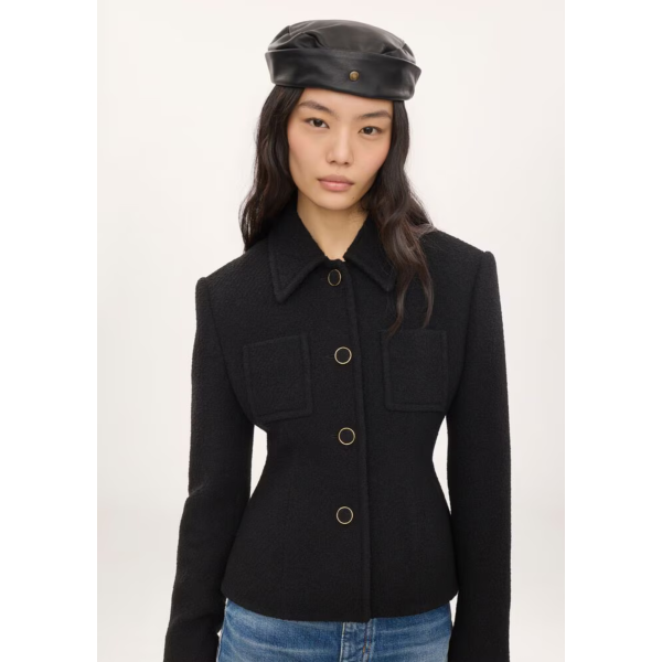 Veste blazer ajustée CHLOE en laine bouclette noir martingale