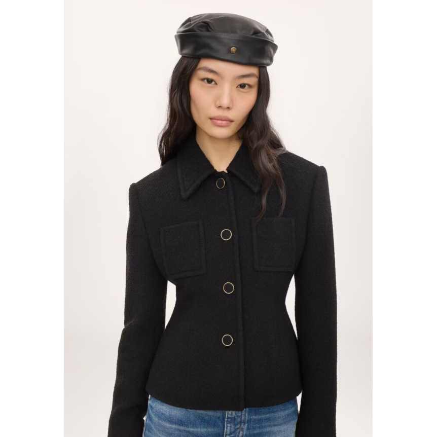 Veste blazer ajustée CHLOE en laine bouclette noir martingale