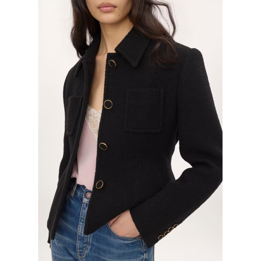 Veste blazer ajustée CHLOE en laine bouclette noir martingale