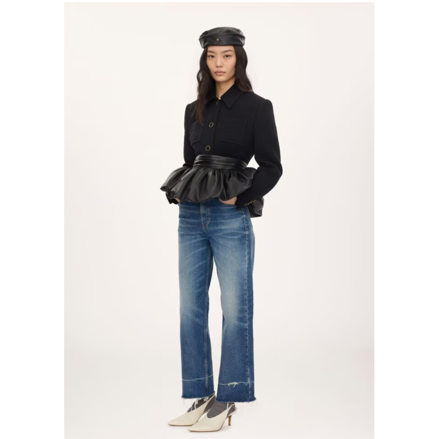Veste blazer ajustée CHLOE en laine bouclette noir martingale