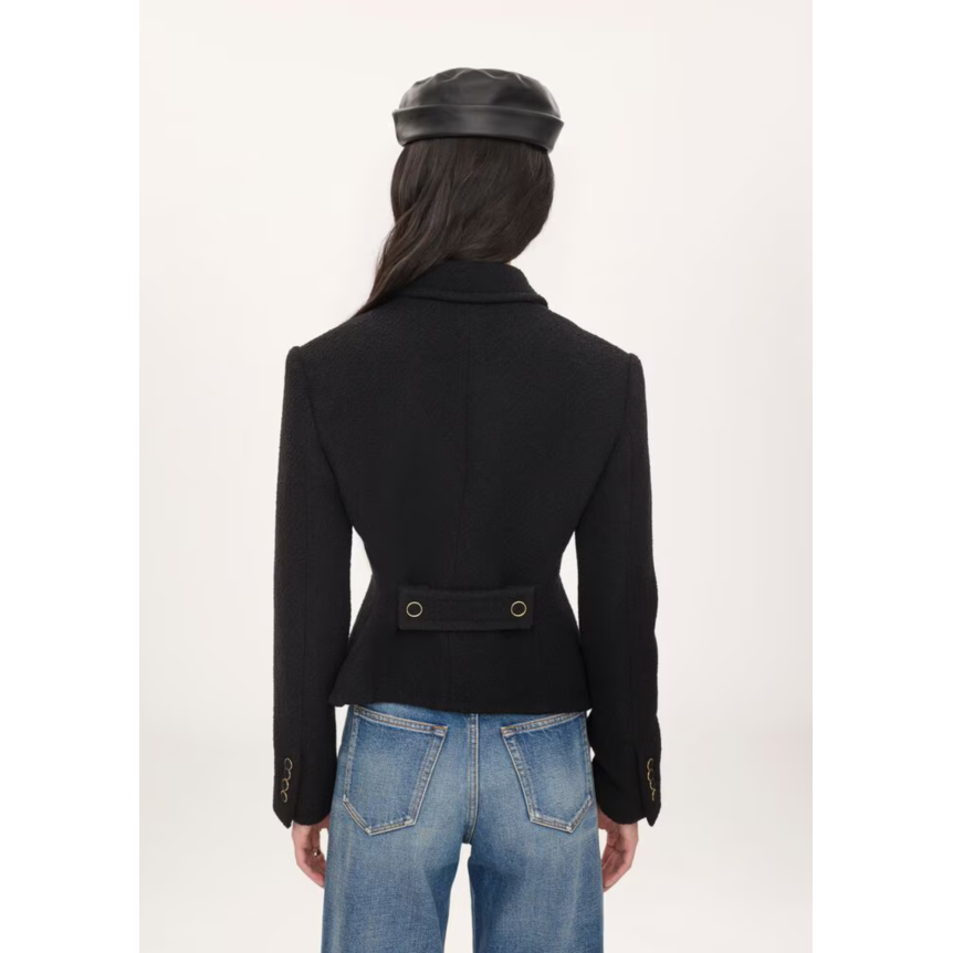 Veste blazer ajustée CHLOE en laine bouclette noir martingale