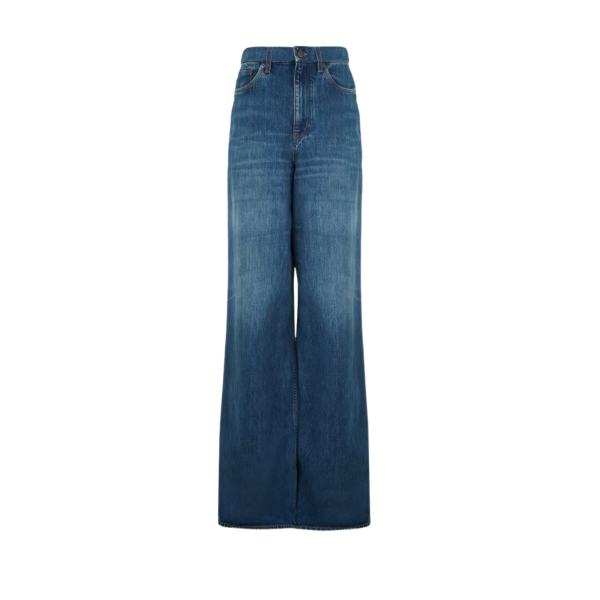 Pantalon Jean CHLOE très large palazzo taille haute denim de coton bio bleu