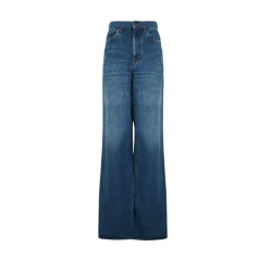 Pantalon Jean CHLOE très large palazzo taille haute denim de coton bio bleu