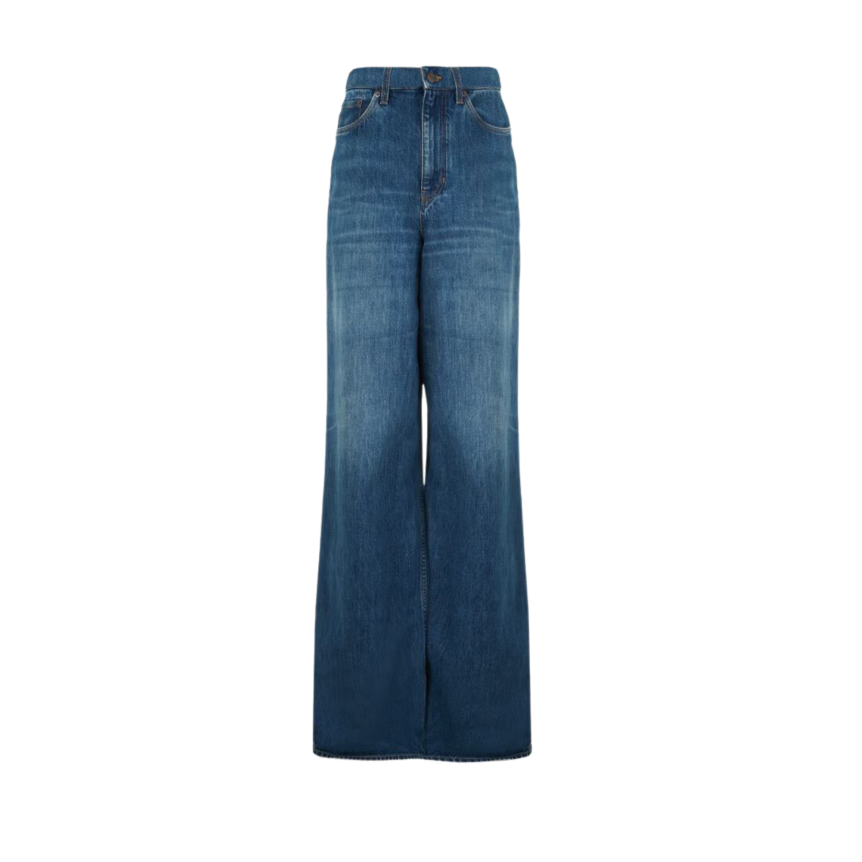 Pantalon Jean CHLOE très large palazzo taille haute denim de coton bio bleu
