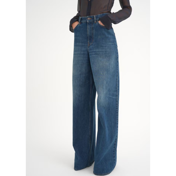 Pantalon Jean CHLOE très large palazzo taille haute denim de coton bio bleu