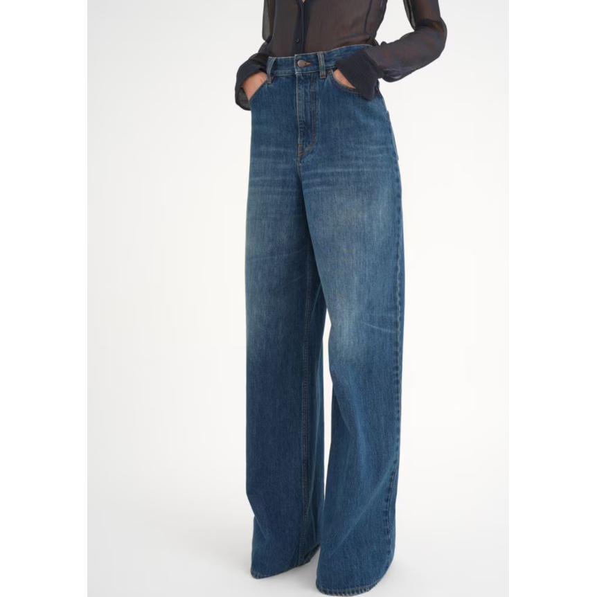 Pantalon Jean CHLOE très large palazzo taille haute denim de coton bio bleu