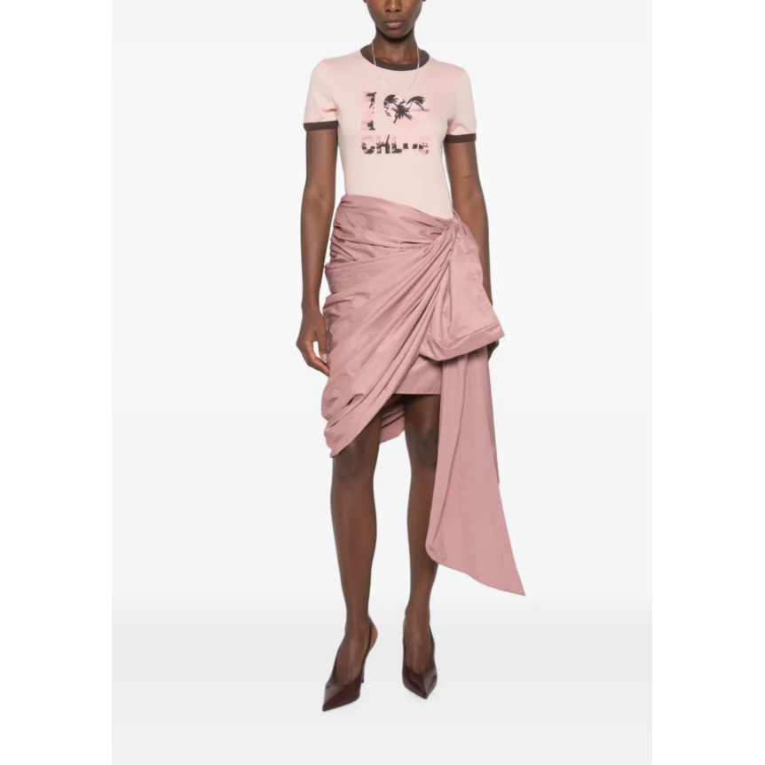 T-shirt col rond CHLOE coton rose imprimé I love You palmiers marron