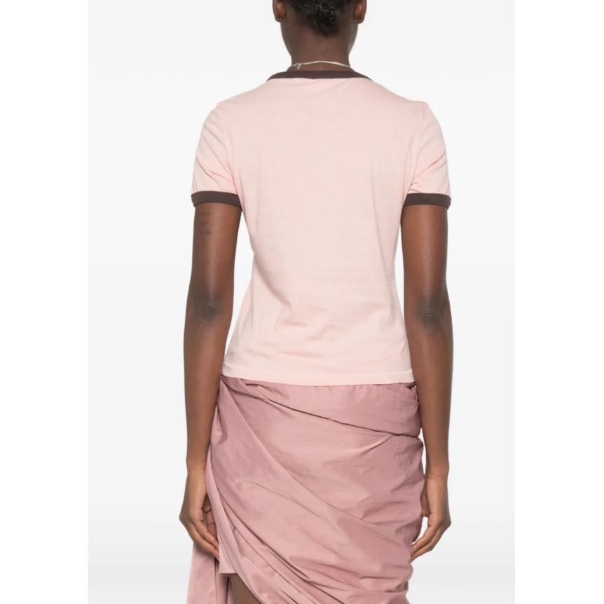 T-shirt col rond CHLOE coton rose imprimé I love You palmiers marron