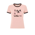 PHOTO T-shirt col rond coton rose imprimé I love You palmiers marron