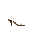 Sandales à talon Zia daim kaki bride cuir argenté strass