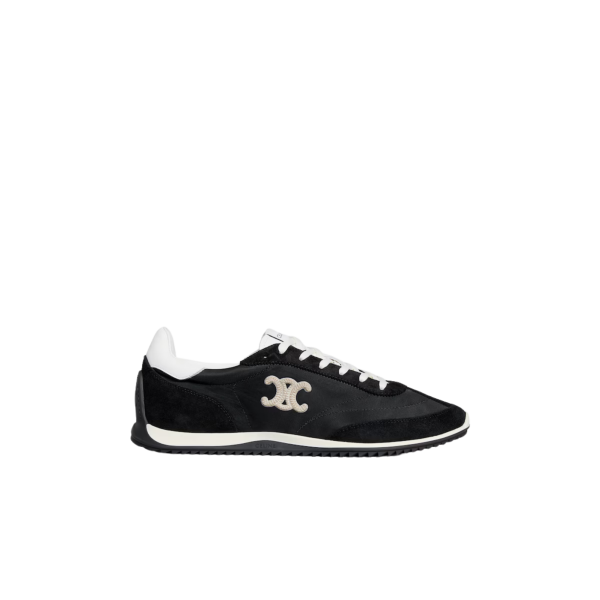 Sneaker Basket basse CELINE Racer nylon cuir veau velours noir Triomphe blanc