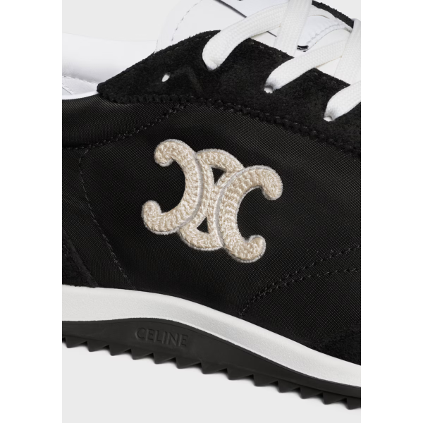 Sneaker Basket basse CELINE Racer nylon cuir veau velours noir Triomphe blanc