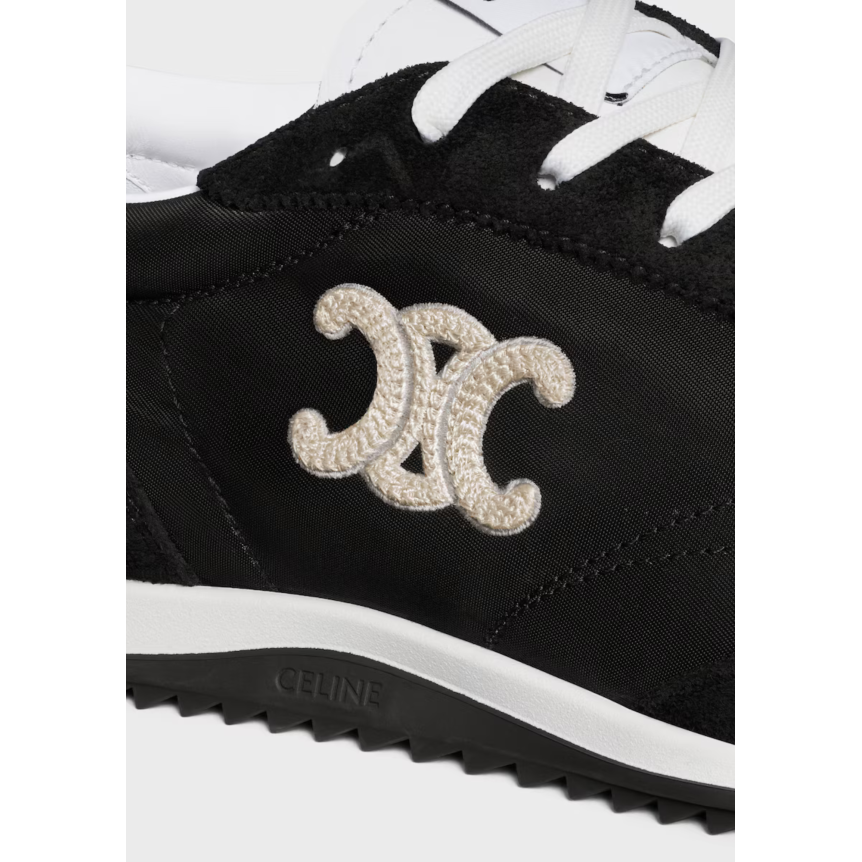 Sneaker Basket basse CELINE Racer nylon cuir veau velours noir Triomphe blanc