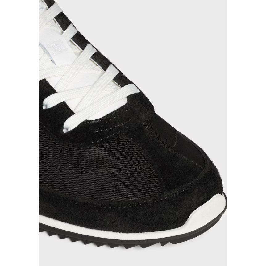 Sneaker Basket basse CELINE Racer nylon cuir veau velours noir Triomphe blanc