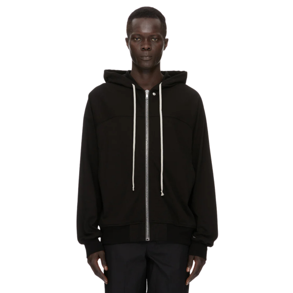 Sweat-shirt zippé à capuche Coupe vent RICK OWENS FW26 TOWER en jersey de coton épais noir