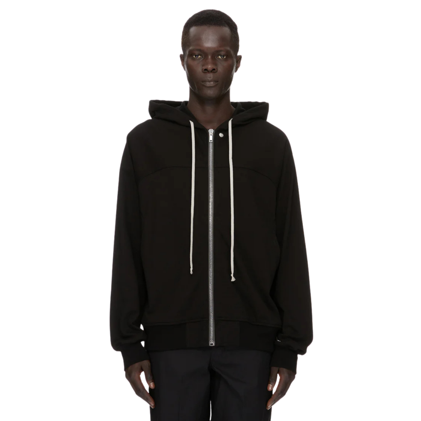 Sweat-shirt zippé à capuche Coupe vent RICK OWENS FW26 TOWER en jersey de coton épais noir