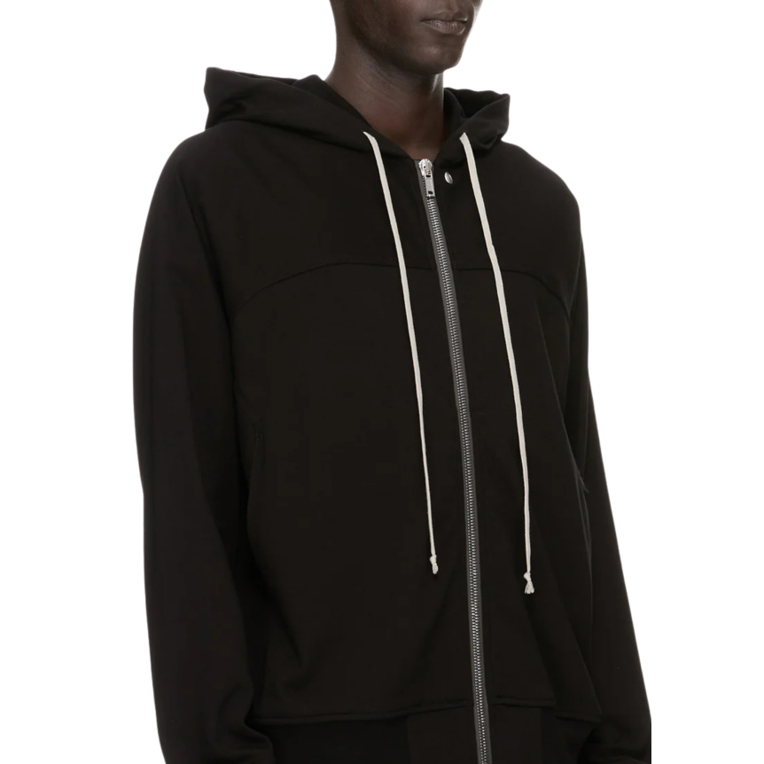 Sweat-shirt zippé à capuche Coupe vent RICK OWENS FW26 TOWER en jersey de coton épais noir