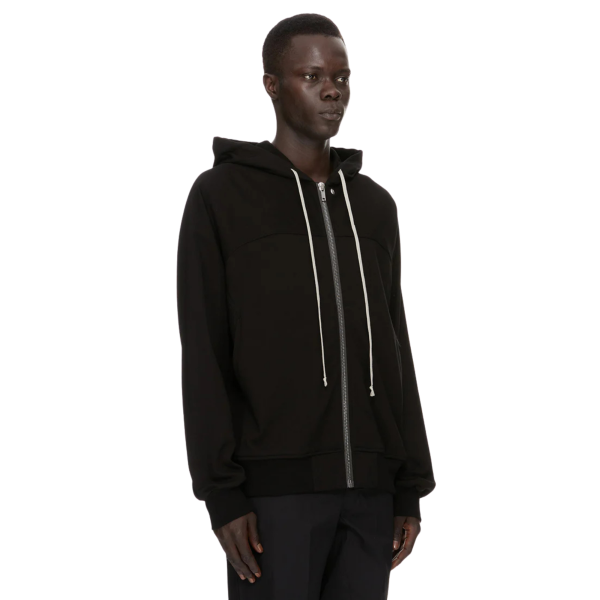 Sweat-shirt zippé à capuche Coupe vent RICK OWENS FW26 TOWER en jersey de coton épais noir