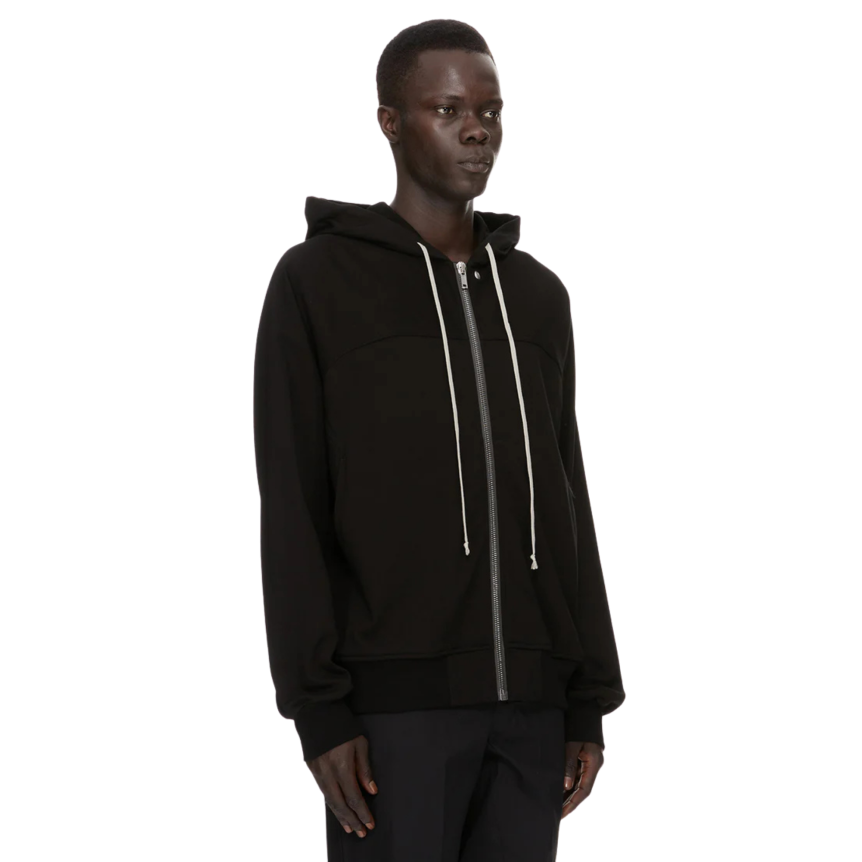 Sweat-shirt zippé à capuche Coupe vent RICK OWENS FW26 TOWER en jersey de coton épais noir