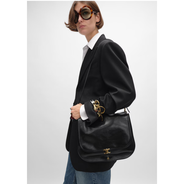 Sac Besace  CELINE Soft Triomphe cuir agneau souple brillant noir