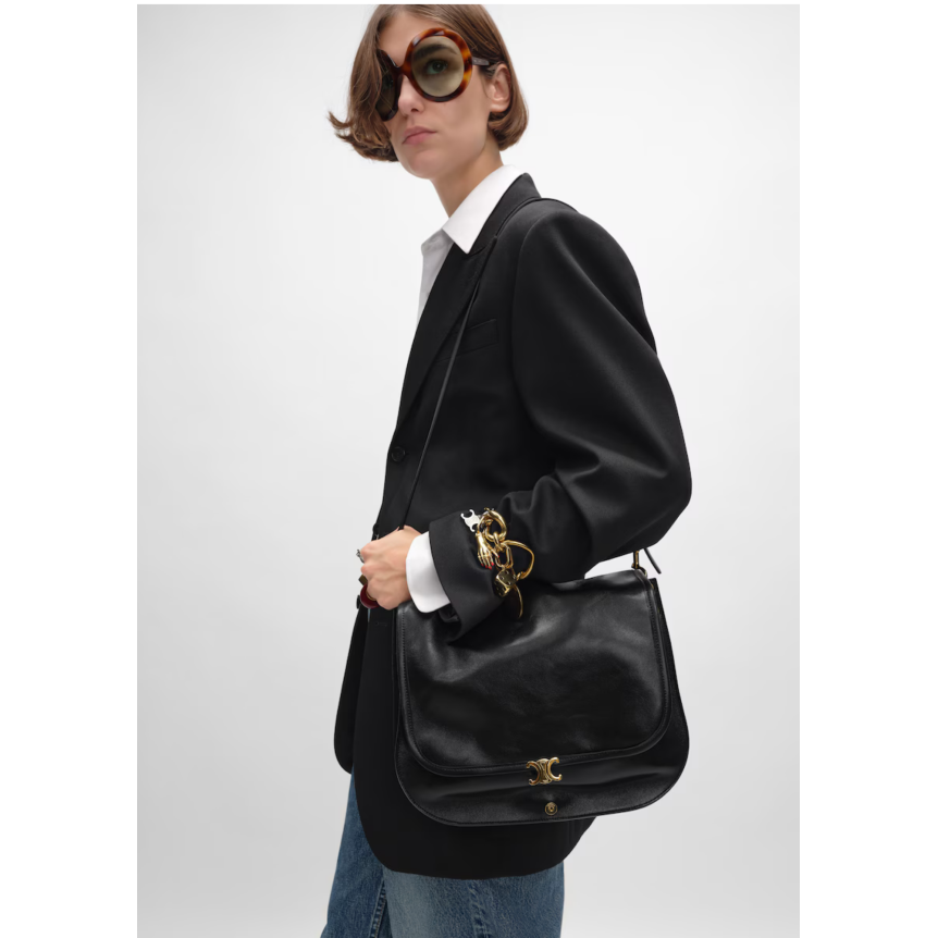 Sac Besace  CELINE Soft Triomphe cuir agneau souple brillant noir