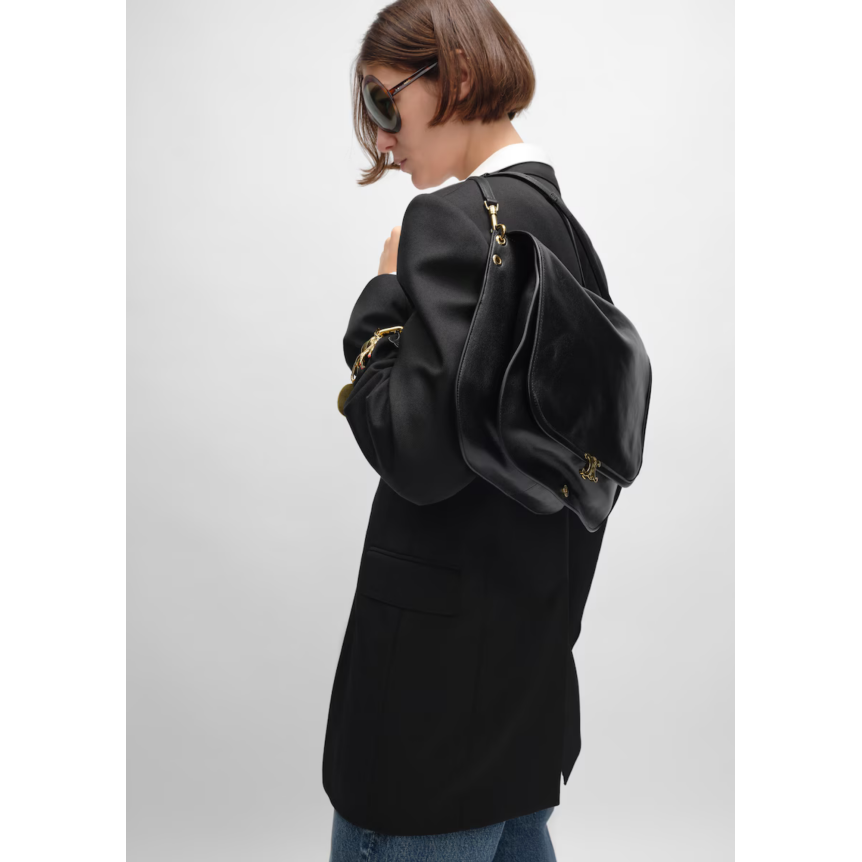 Sac Besace  CELINE Soft Triomphe cuir agneau souple brillant noir