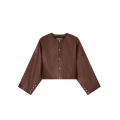 Veste Paletot col rond cuir agneau marron acajou bouton pression