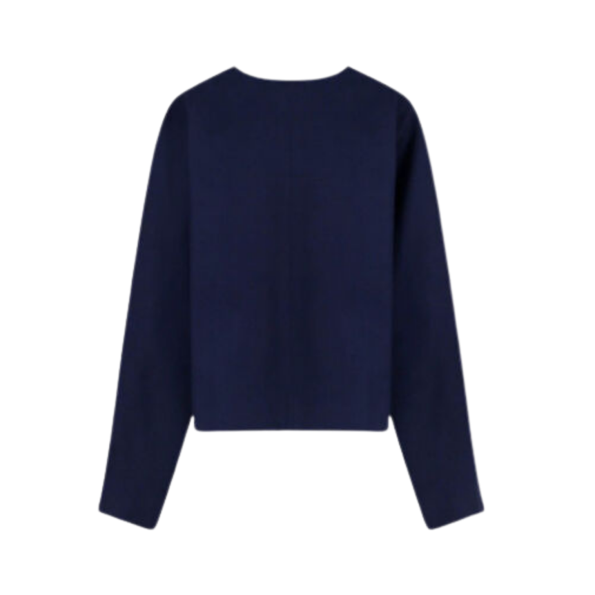 Veste Paletot CELINE col rond cuir agneau bleu marine intérieur foulard bouton pression Triomphe