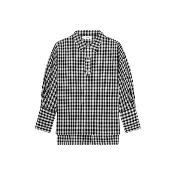 Chemise liquette CELINE coton vichy noir blanc bouton nacre gravé
