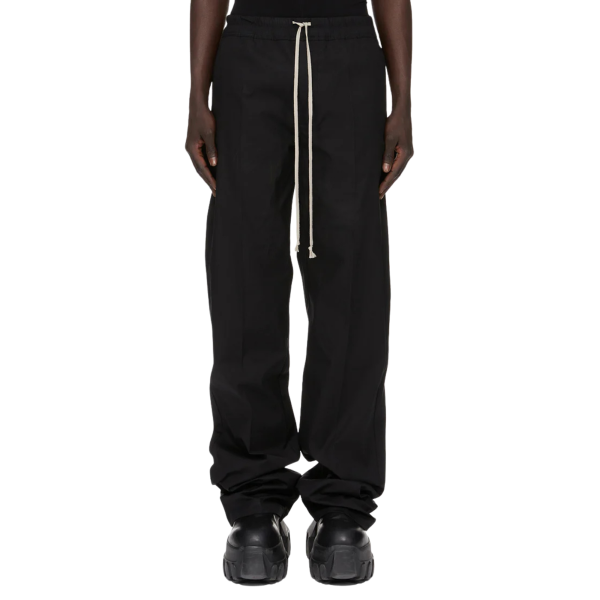Pantalon droit RICK OWENS FW26 Tower Dietrich Drawstray popeline coton noir poche plaquée