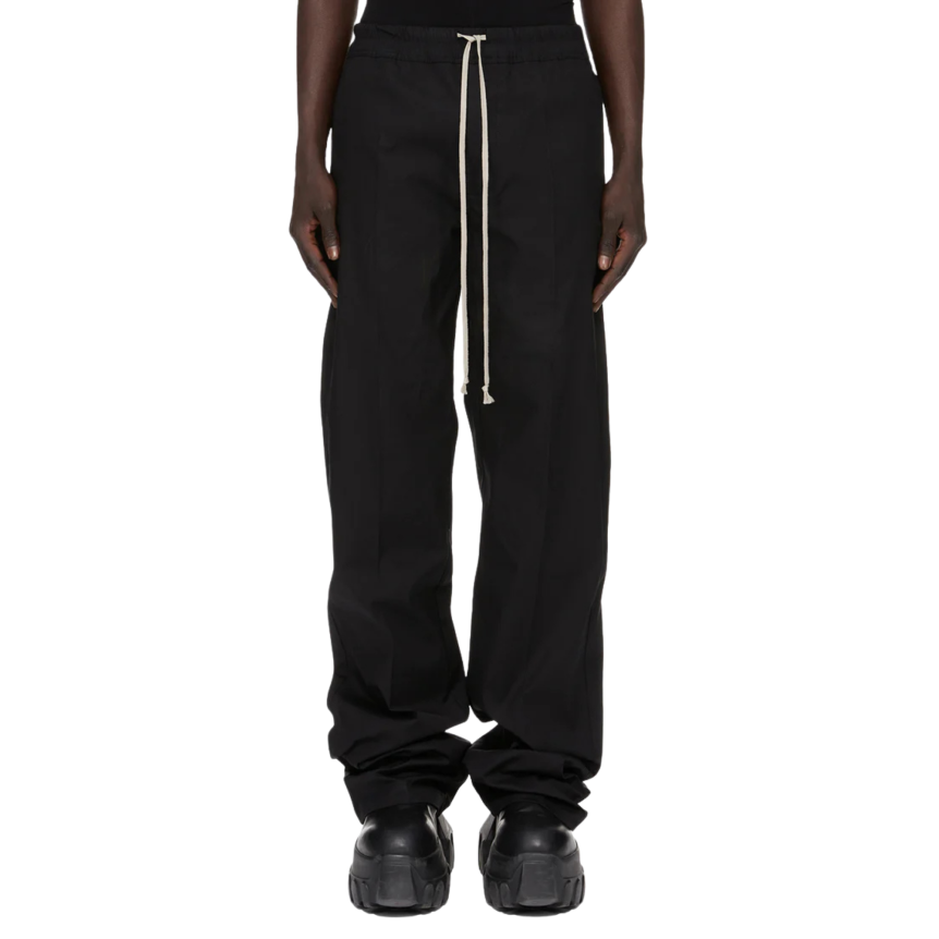 Pantalon droit RICK OWENS FW26 Tower Dietrich Drawstray popeline coton noir poche plaquée