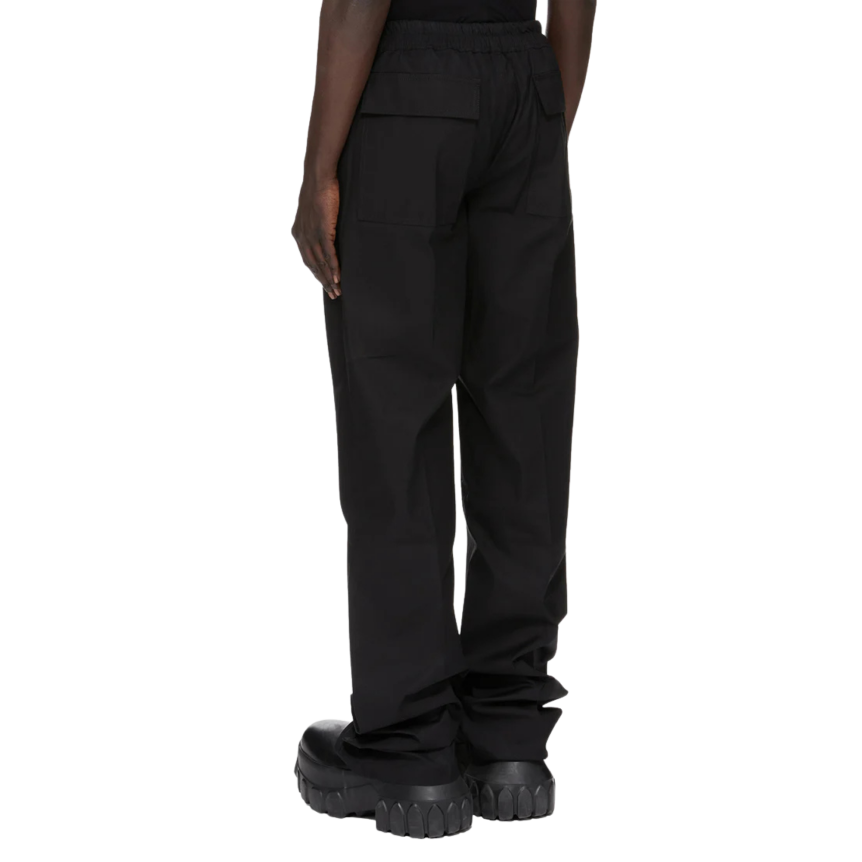 Pantalon droit RICK OWENS FW26 Tower Dietrich Drawstray popeline coton noir poche plaquée